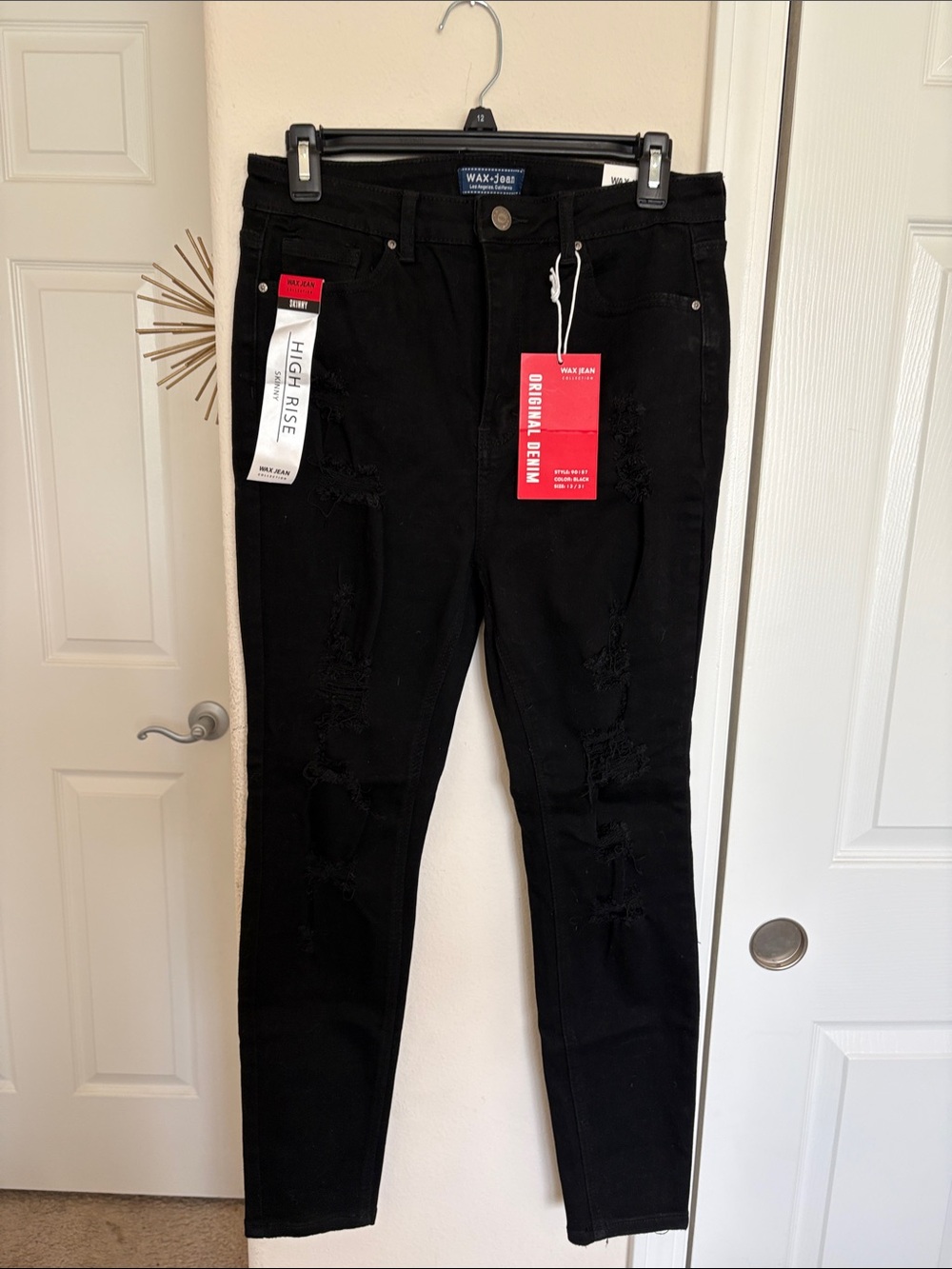 Wax Jean Black Distressed Skinny Jeans - Picture 2 of 3